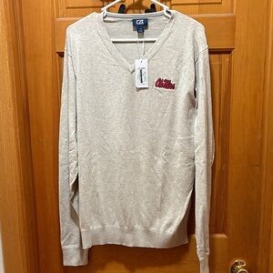 New Men’s Ole Miss Cutter & Buck Light Gray V-Neck Sweater Size Large